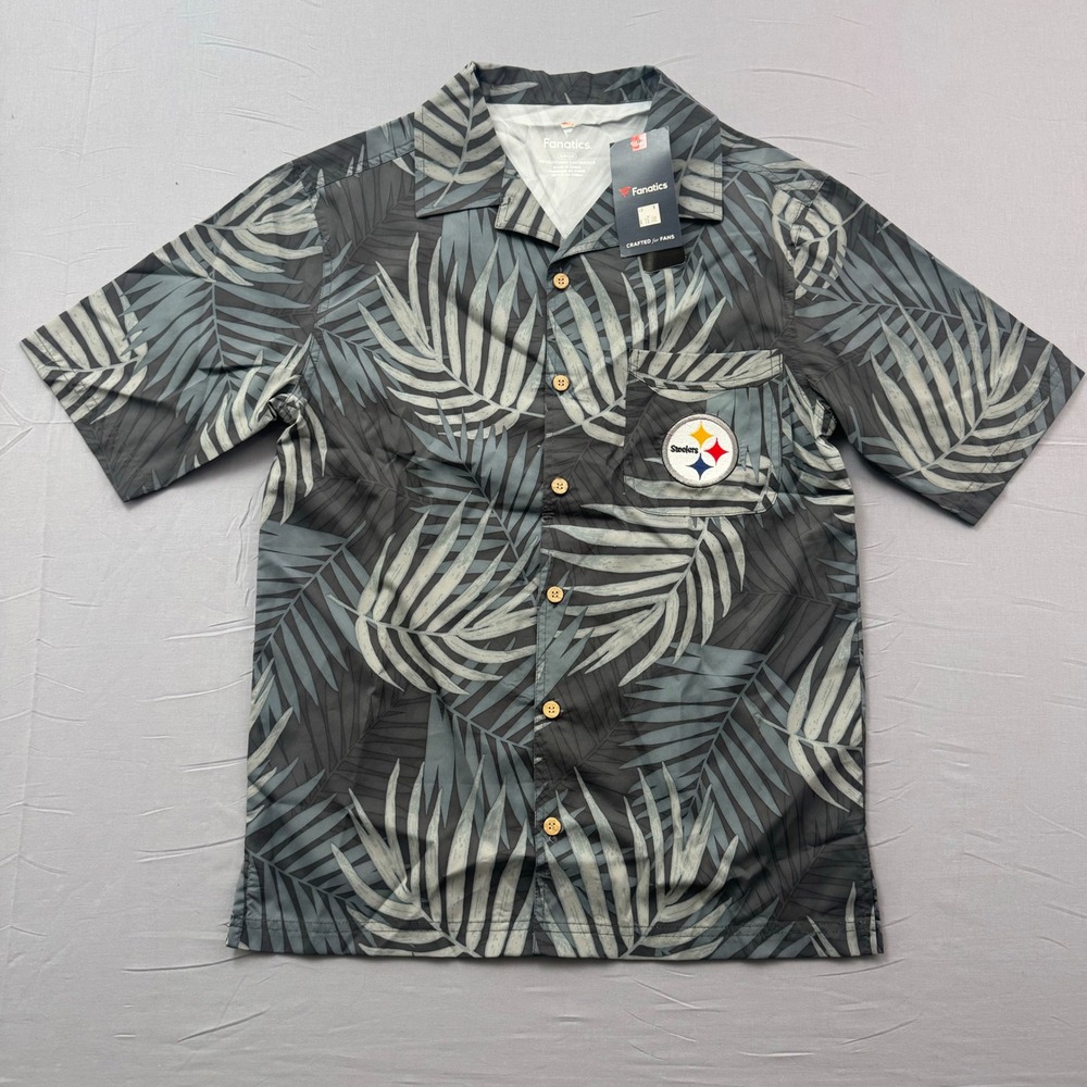 Fanatics Pittsburgh Steelers Men Small Tropical Palm Print Button Down Shirt NEW